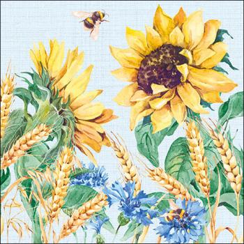 Sonnenblumen und Kornblumen - Servietten 33x33 cm