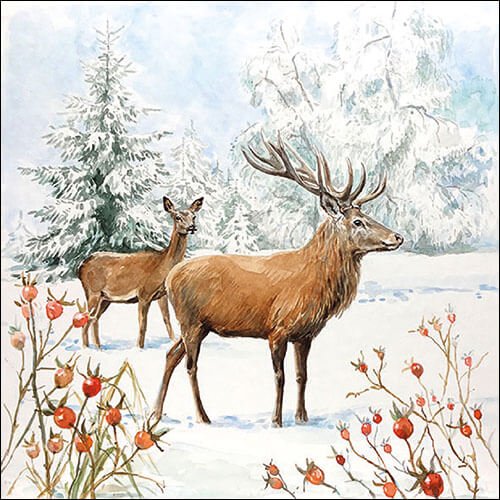Deer in snow - Servietten 33x33 cm