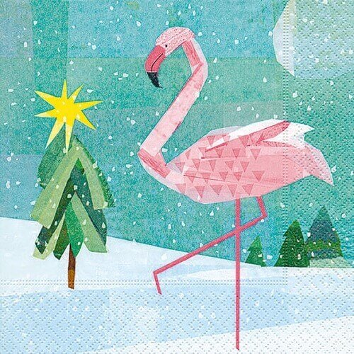 Flamingo im Schnee Servietten 33x33 cm