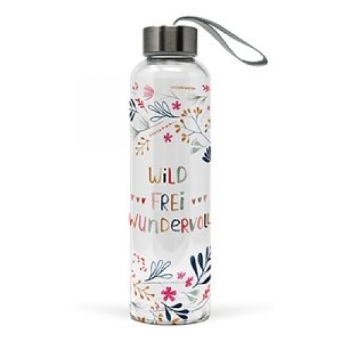 Glasflasche mit Deckel Design wild, frei, wundervoll