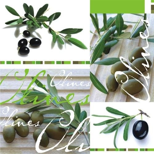 Oliven vier Bilder - Servietten 33x33 cm
