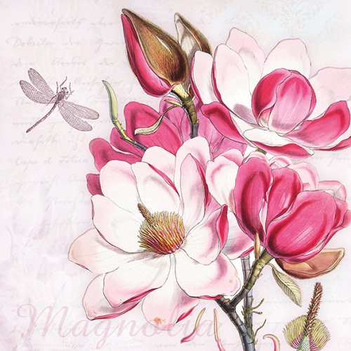 Rosa Magnolien Libelle Servietten 33x33 cm