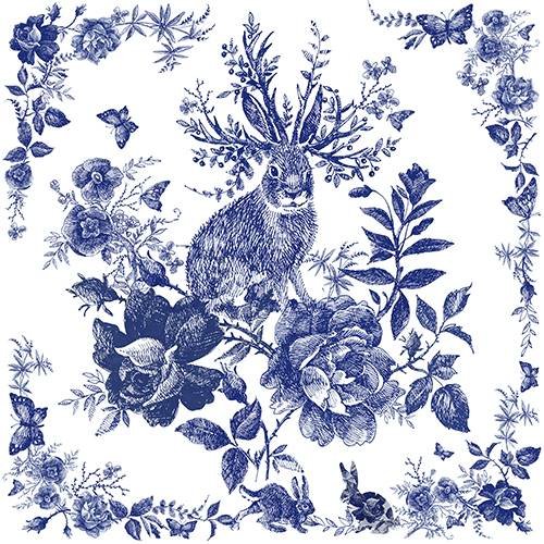 Serviette Hase und Blumen blau von Fasana