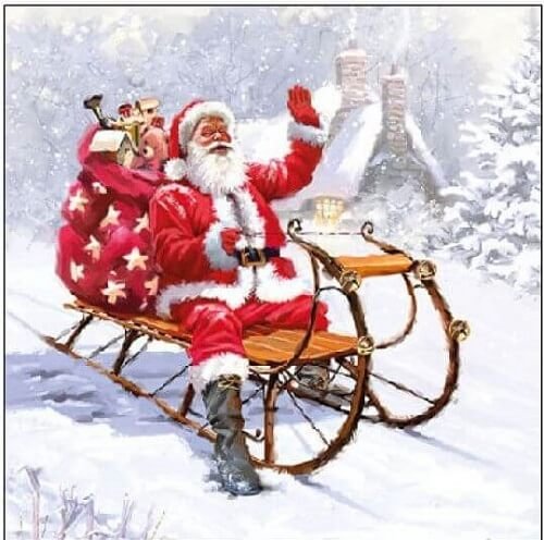 Weihnachtsmann auf Schlitten Servietten 25x25 cm