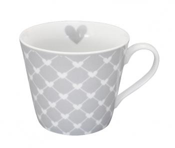 Grey and white heart – Happy cup Krasilnikoff Tasse