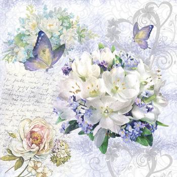Liebesbrief mit Blumen - Servietten 33x33 cm