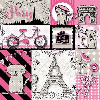 Paris pink schwarz Rue de Chat – Servietten 33x33 cm