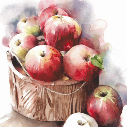 Äpfel im Holzkübel - Servietten 33x33 cm