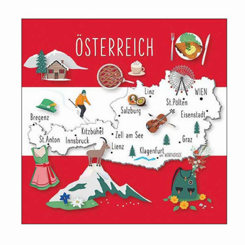 Landkarte Österreich - Servietten 33x33 cm