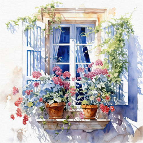 Mediterrane Fenster - Servietten 33x33 cm