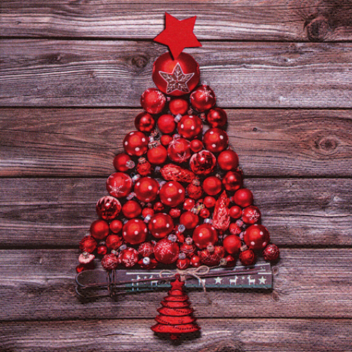 Roter Christbaum aus Kugeln - Servietten 33x33 cm