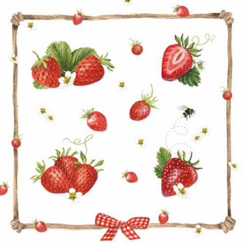 Erdbeere und Hummeln - Servietten 33x33 cm