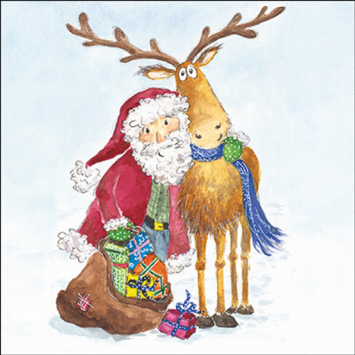 Weihnachtsmann und Rentier - Servietten 33x33 cm