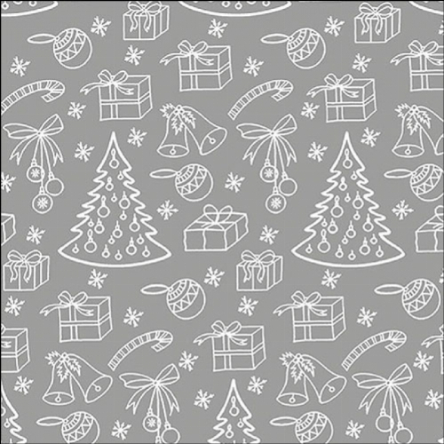 Weihnachtsornamente silber glänzend - Servietten 33x33 cm