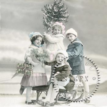 Children with christmas tree - Servietten 33x33 cm