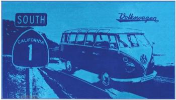 VW Bulli T1 Strandtuch Saunatuch Handtuch - Highway 1 - hell/dunkelblau